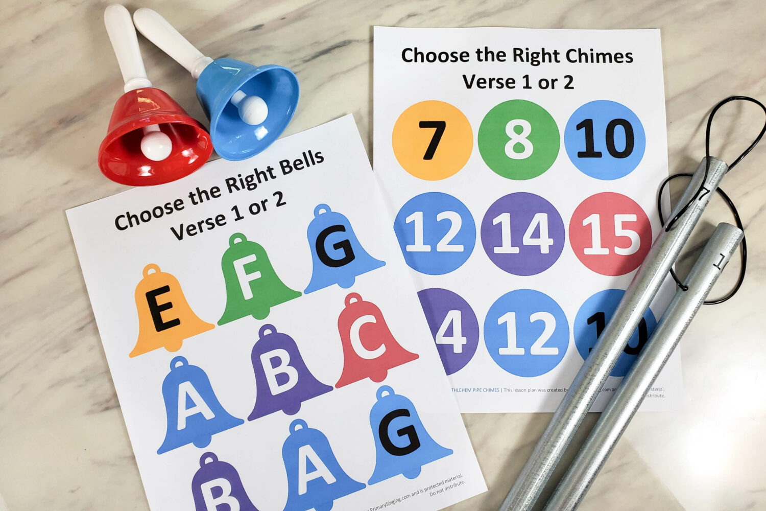 Choose the Right Chimes & Bells singing time idea! Head over to grab this printable pipe chime and hand bells charts to help teach the LDS hymn Choose the Right in your Primary room! You can use either instrument - or both - for a fun and one of a kind singing time!