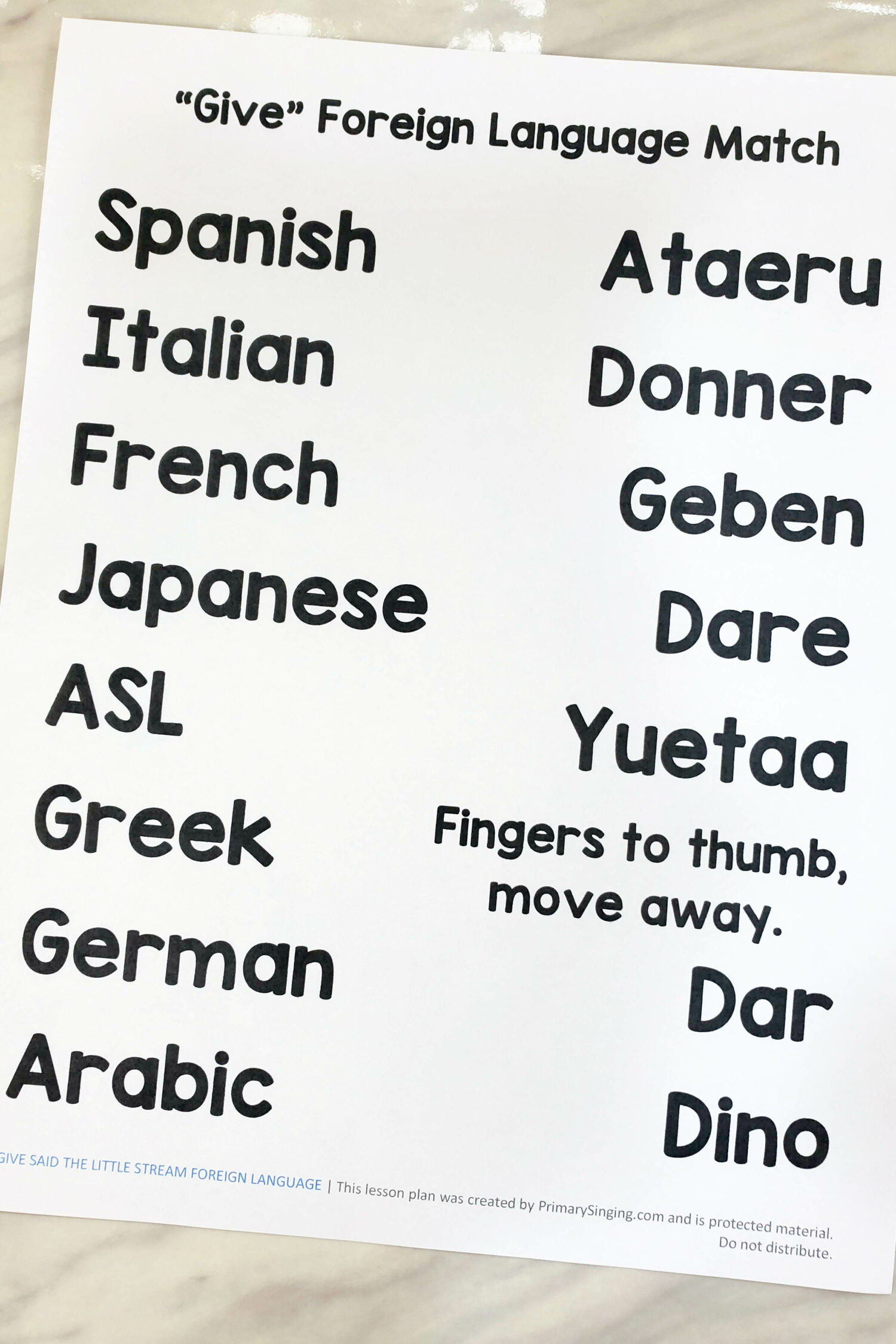 Give Said the Little Stream Foreign Language matching game