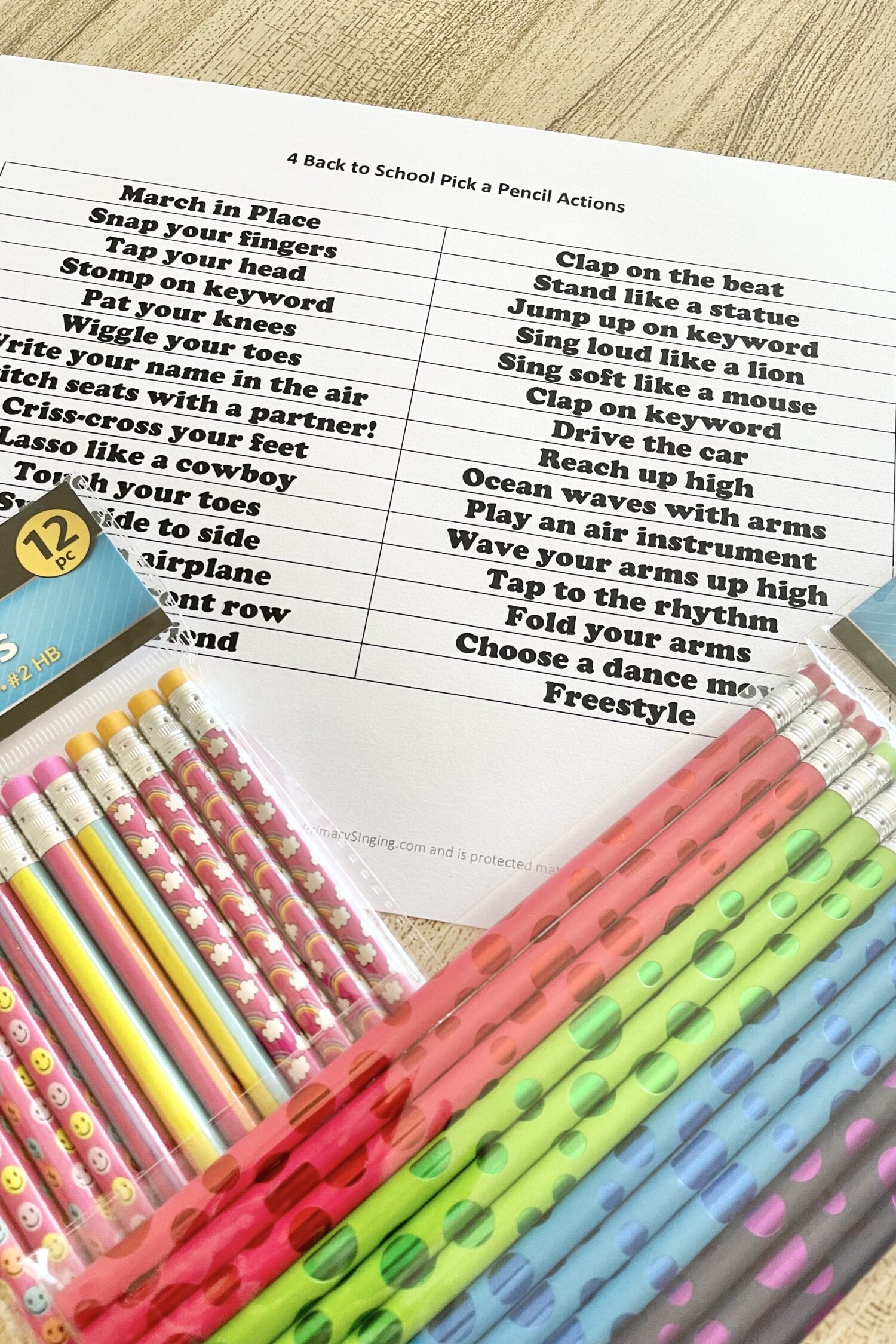 Back to School Pick a Pencil! Try this fun back to school primary idea with lots of fun actions and printable song helps for LDS Primary Music Leaders.