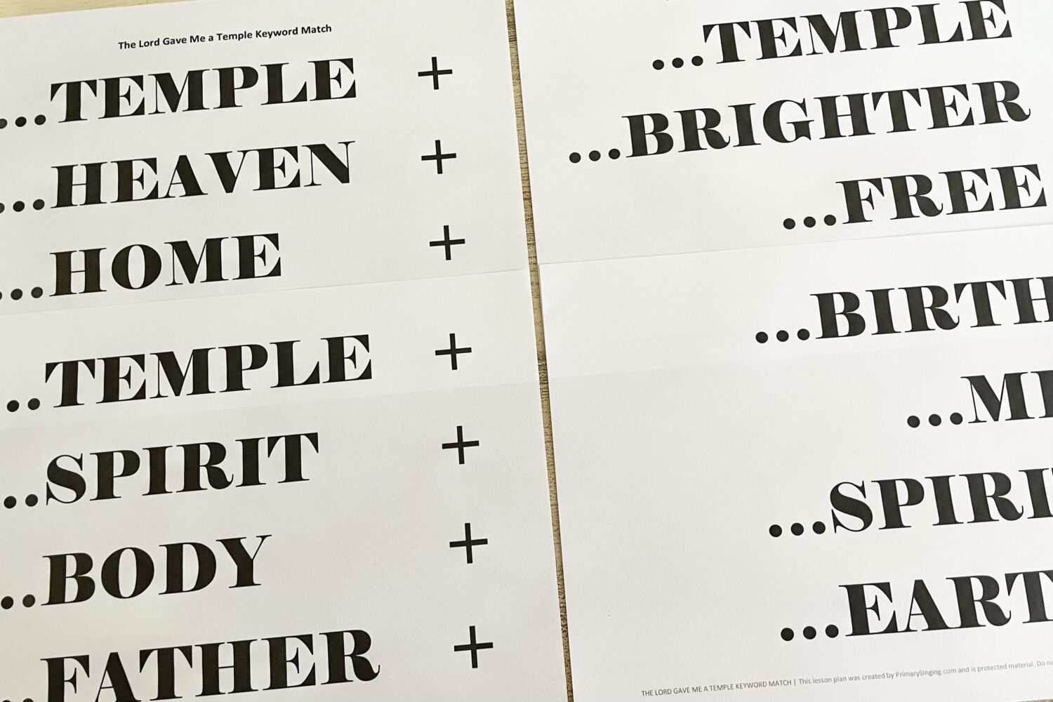 The Lord Gave Me a Temple Keyword Match! Use this fun, logical matching activity to review this song. Match keywords at beginning and end of phrases. Printable matching game for LDS Primary Music Leaders.