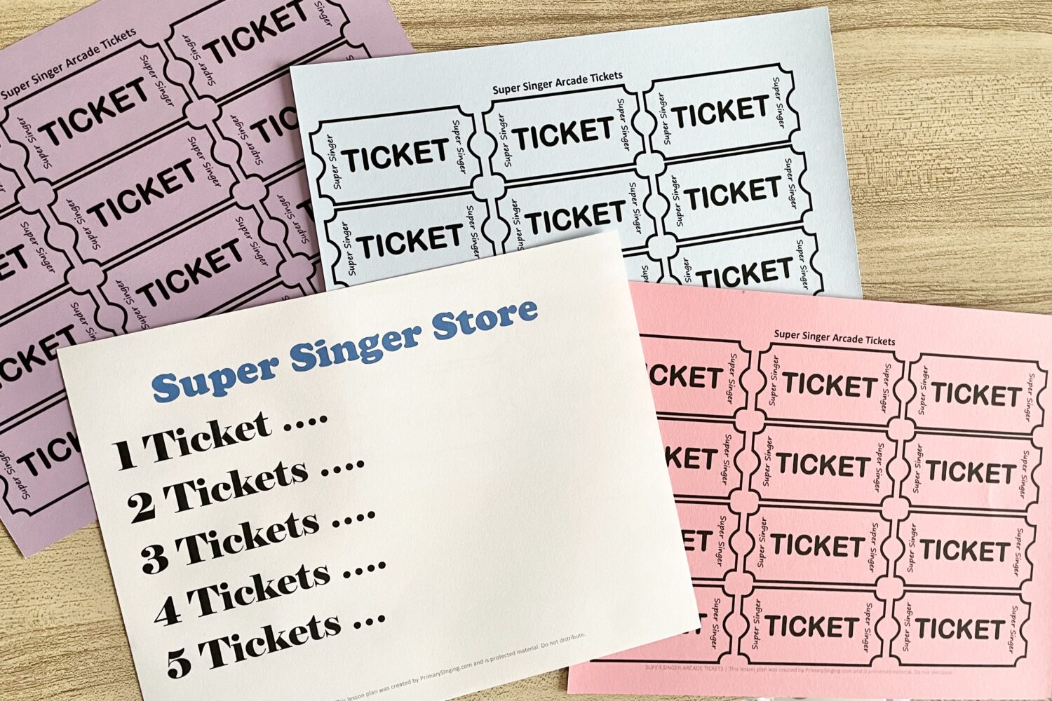 Primary Super Singer Arcade Tickets! Pass out tickets during singing time and have the kids redeem their tickets for prizes! Includes printable tickets and song helps for LDS Primary Music Leaders.