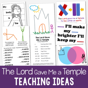 The Lord Gave Me a Temple Singing Time ideas to easily teach this song in Primary. Includes 7 fun and unique lesson plans: Draw the song, what comes next, yoga poses, keyword match, maori sticks, same & different, picture puzzle. Song helps for LDS Primary music leaders.