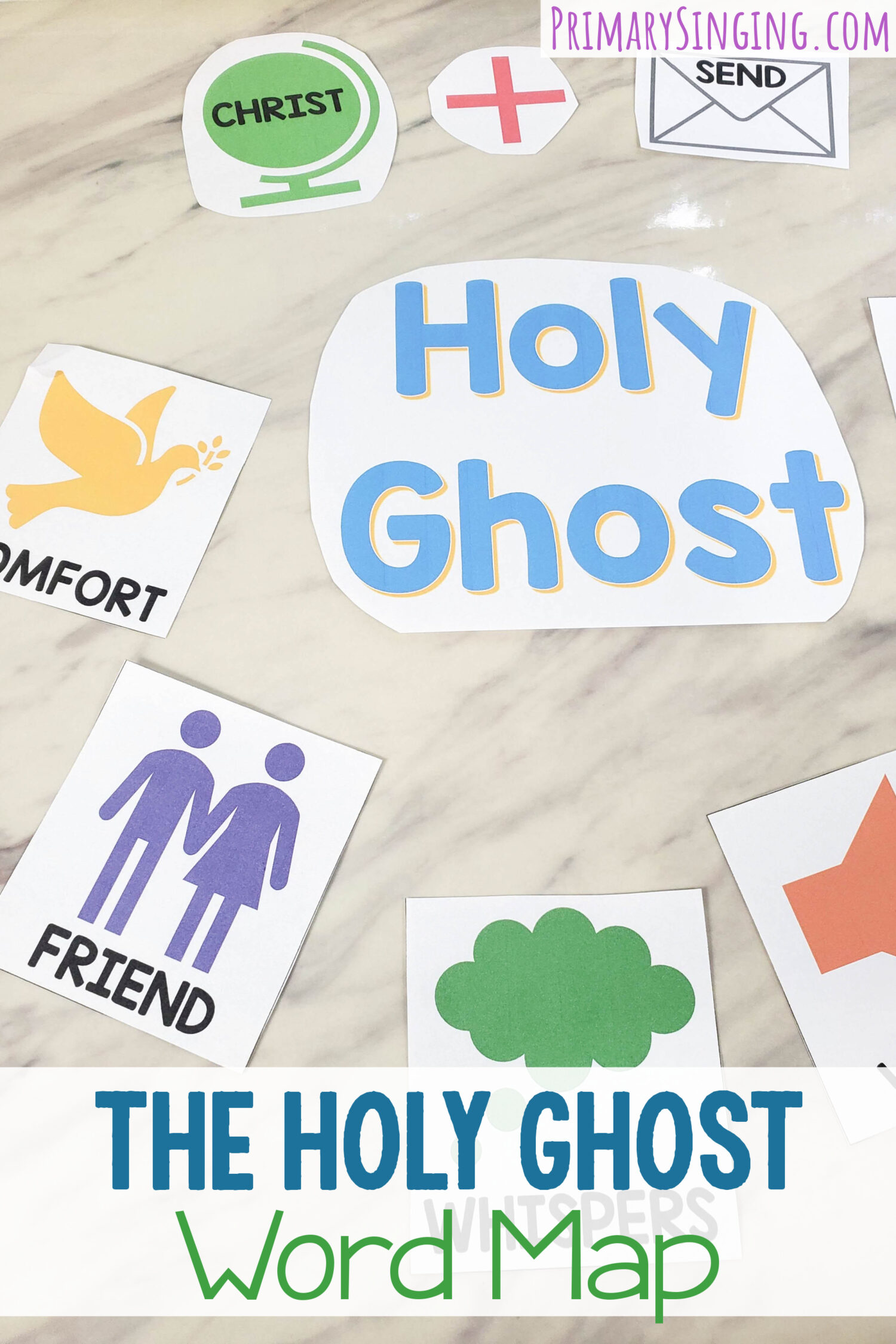 The Holy Ghost Word Map singing time idea - fun and engaging way to teach this song the first time line by line using a visual representation of the lyrics that teach the core message of this song. Includes printable song helps for LDS Primary music leaders.