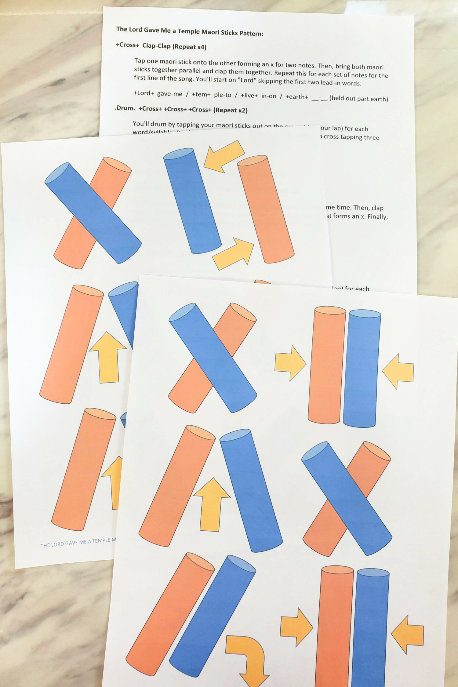 The Lord Gave Me a Temple Maori Sticks fun rhythm pattern that matches the melody of this song and adds fun movement. Includes printable actions chart for LDS Primary music leaders.