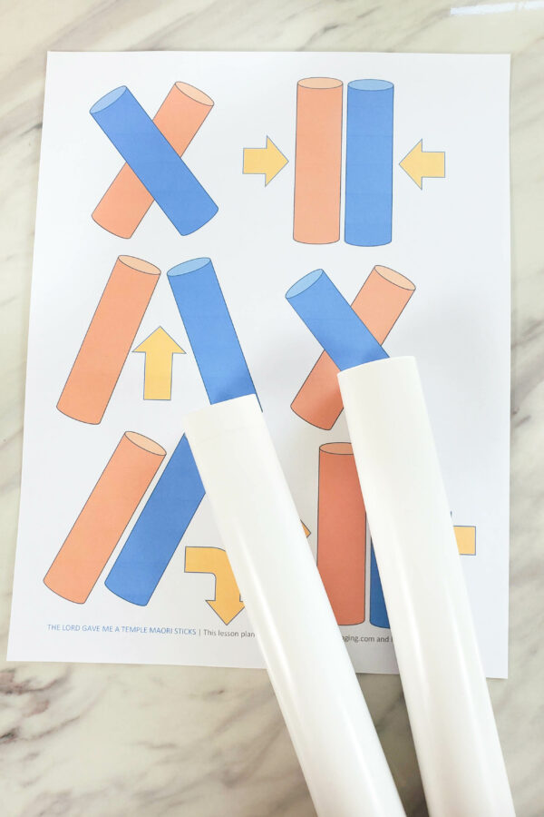 The Lord Gave Me a Temple Maori Sticks fun rhythm pattern that matches the melody of this song and adds fun movement. Includes printable actions chart for LDS Primary music leaders.