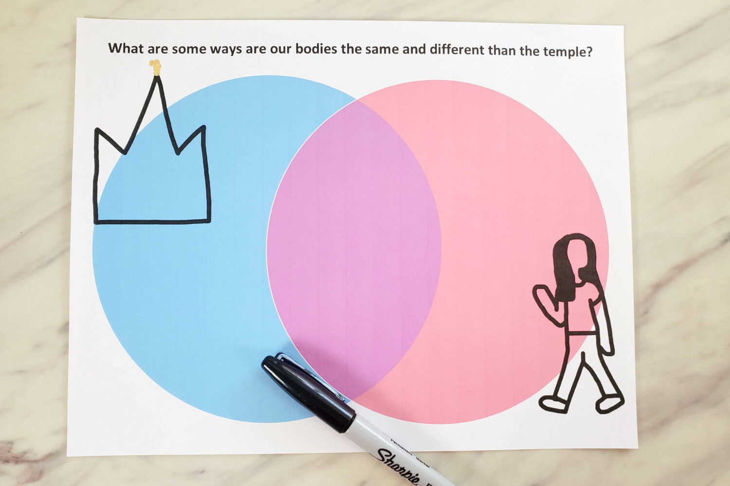The Lord Gave Me a Temple Same & Different fun singing time idea to share the ways our body is like the temple with printable helps for LDS Primary music leaders.