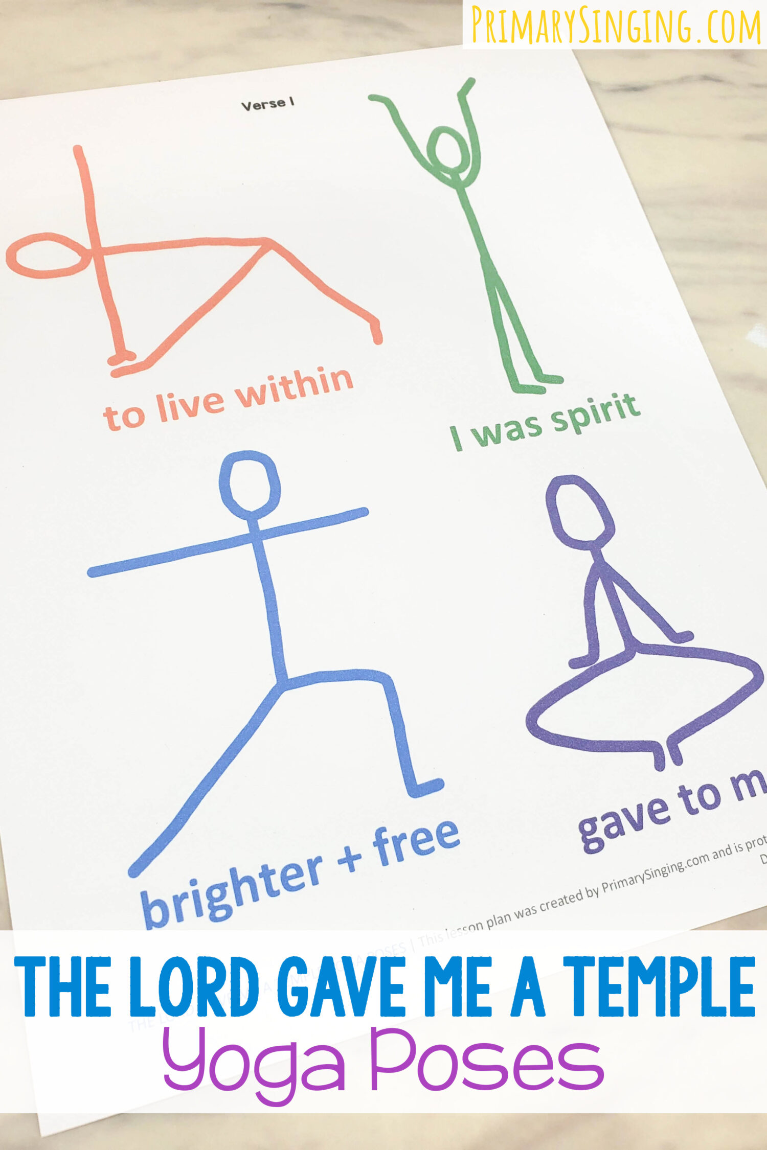 The Lord Gave Me a Temple yoga poses singing time activity! This is a great way to add in movement while connecting with the message of the importance of taking care of our bodies. Includes printable song poster for LDS Primary music leaders.