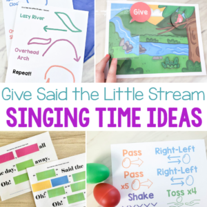 Give Said the Little Stream Singing Time Ideas fun ways to teach this LDS Primary song like a color code, egg shakers, foreign languages, and up and down movement, dance scarves and many more including printable song helps and flip charts!