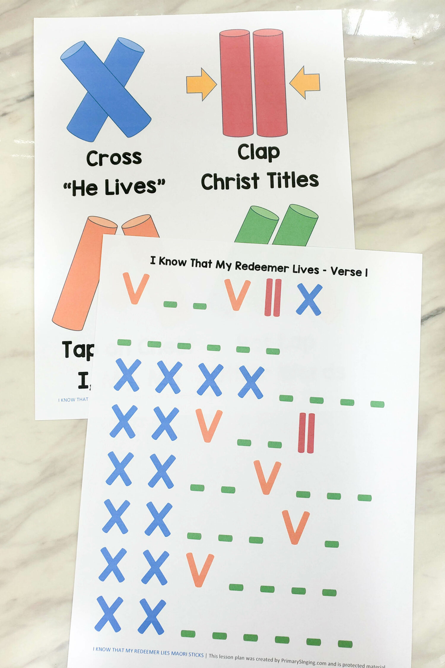 I Know That My Redeemer Lives Maori Sticks super fun and engaging singing time activity with printable pattern chart for LDS Primary music leaders.