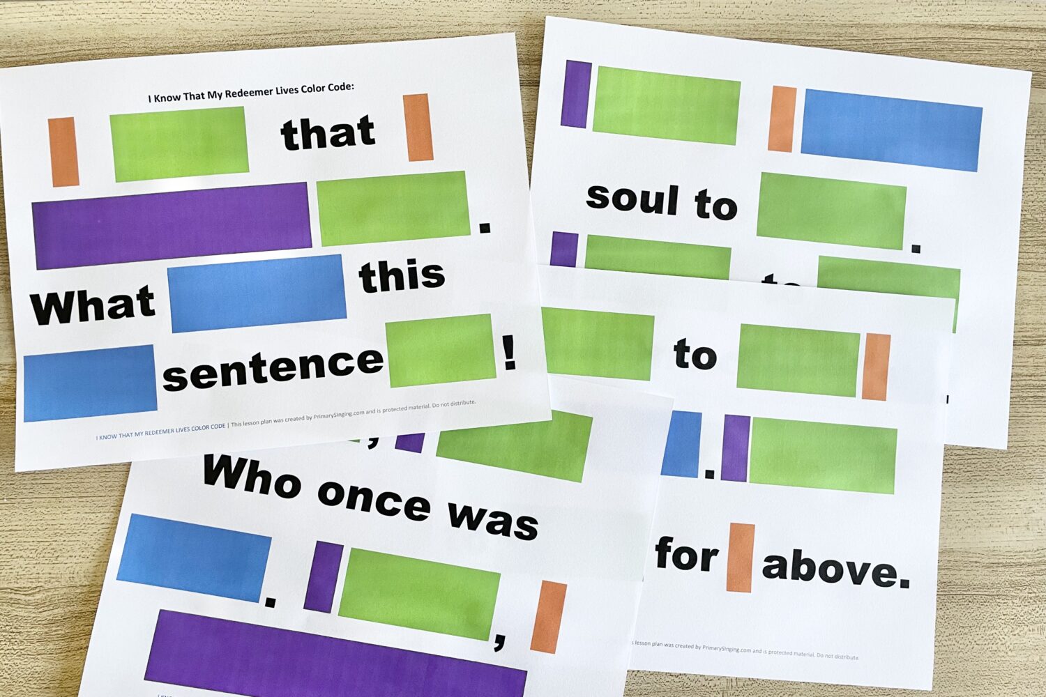 I Know That My Redeemer Lives Color Code - fun logical conclusions singing time idea to crack the code with 4 colors representing lyrics. Includes printable color code and song helps for LDS Primary Music Leaders.