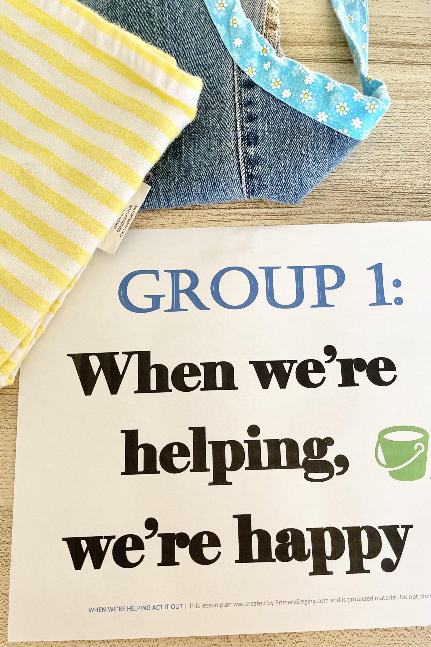 When We're Helping Act It Out - use this fun singing time idea to act out each line of the song to review this primary song. Includes free printable and song helps for LDS Primary Music Leaders.