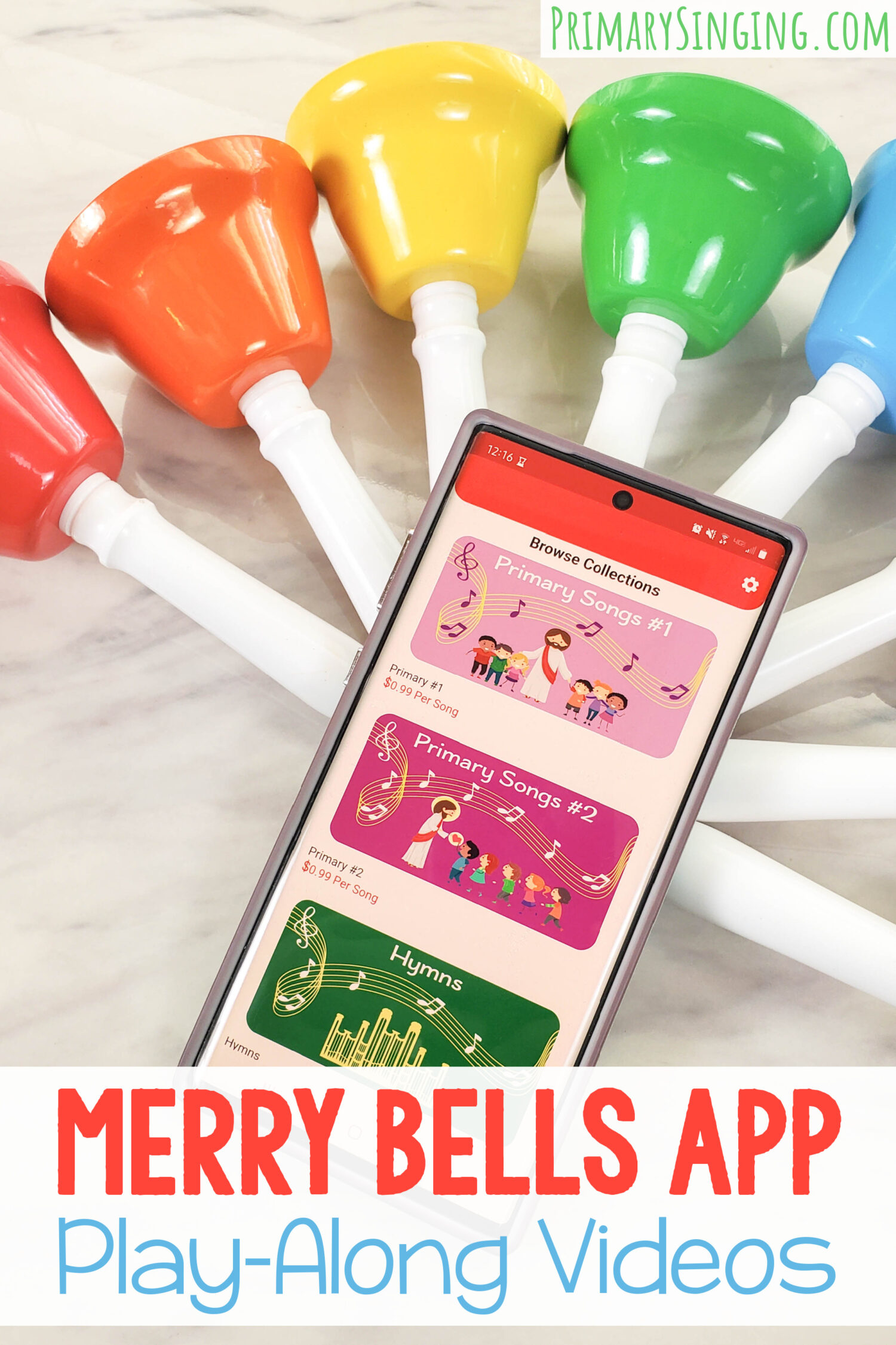 Merry Bells Hand Bells App and play-along videos for LDS Primary songs and hymns singing time activity