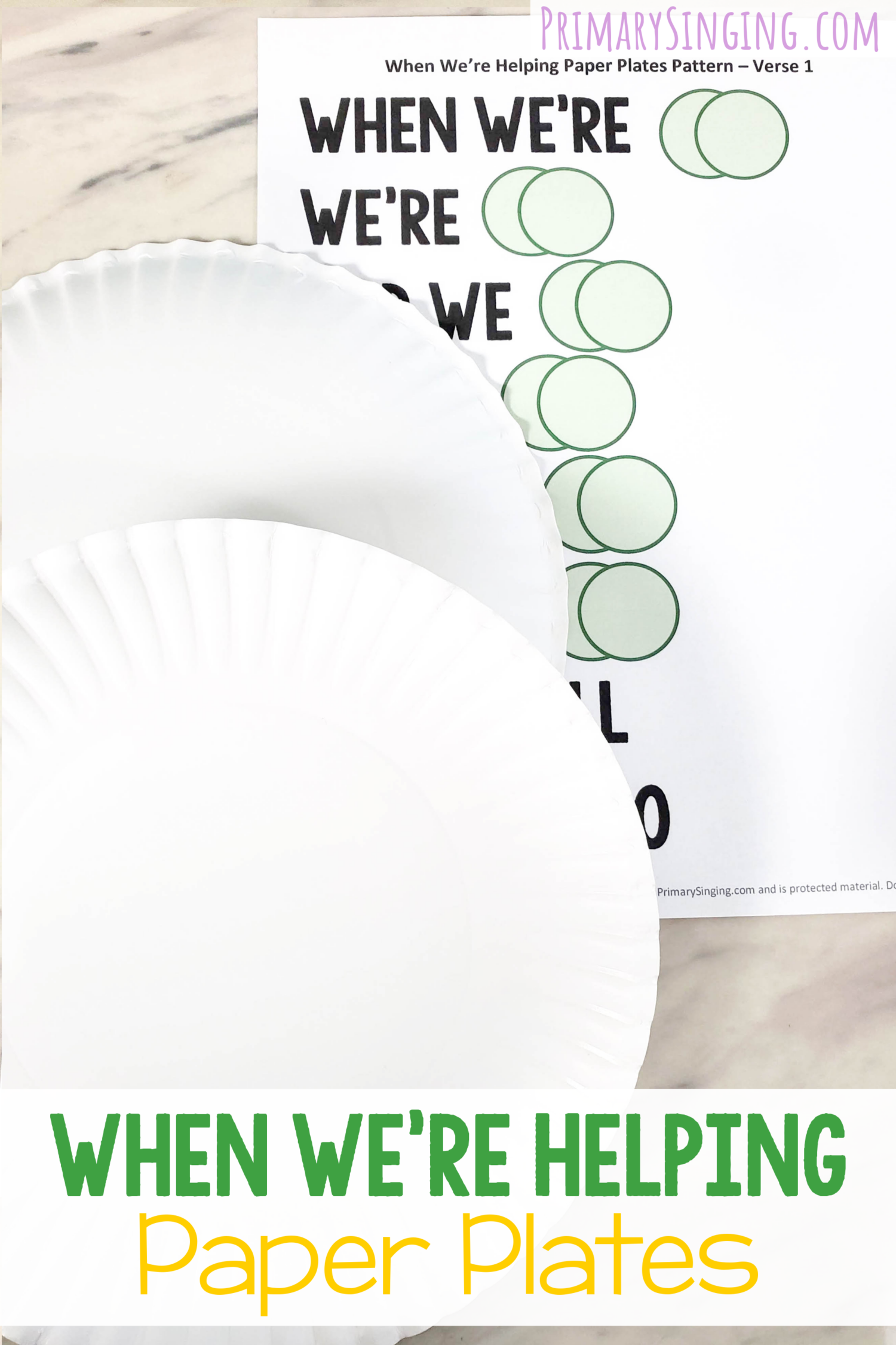 When We're Helping Paper Plates singing time activity to add in purposeful movement and some rhythm clapping on the main keywords plus more ways to play! Includes a printable pattern chart for LDS Primary music leaders.