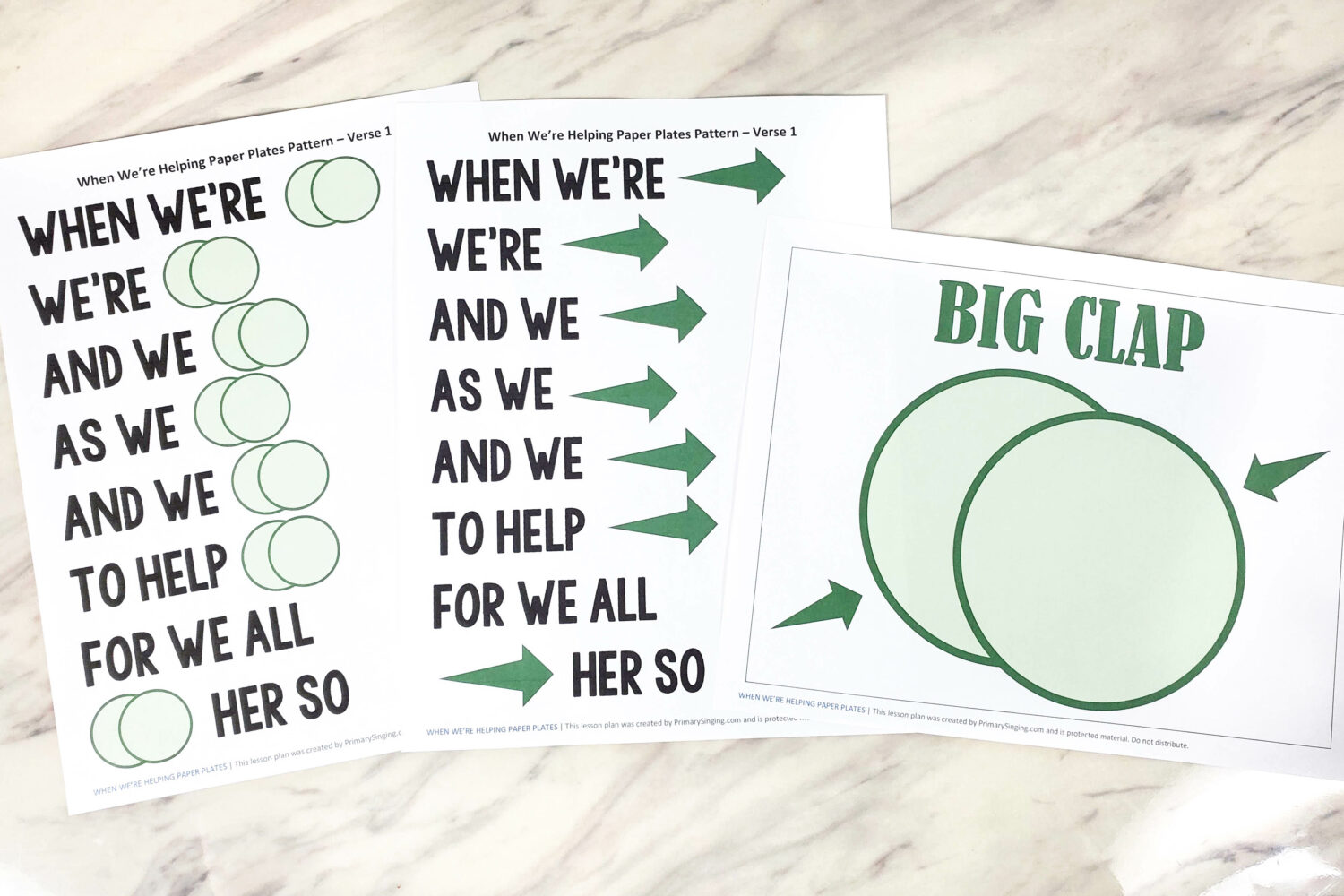 When We're Helping Paper Plates singing time activity to add in purposeful movement and some rhythm clapping on the main keywords plus more ways to play! Includes a printable pattern chart for LDS Primary music leaders.
