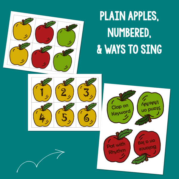 Bobbing for Apples Fall Singing Time printable game variety of apple styles