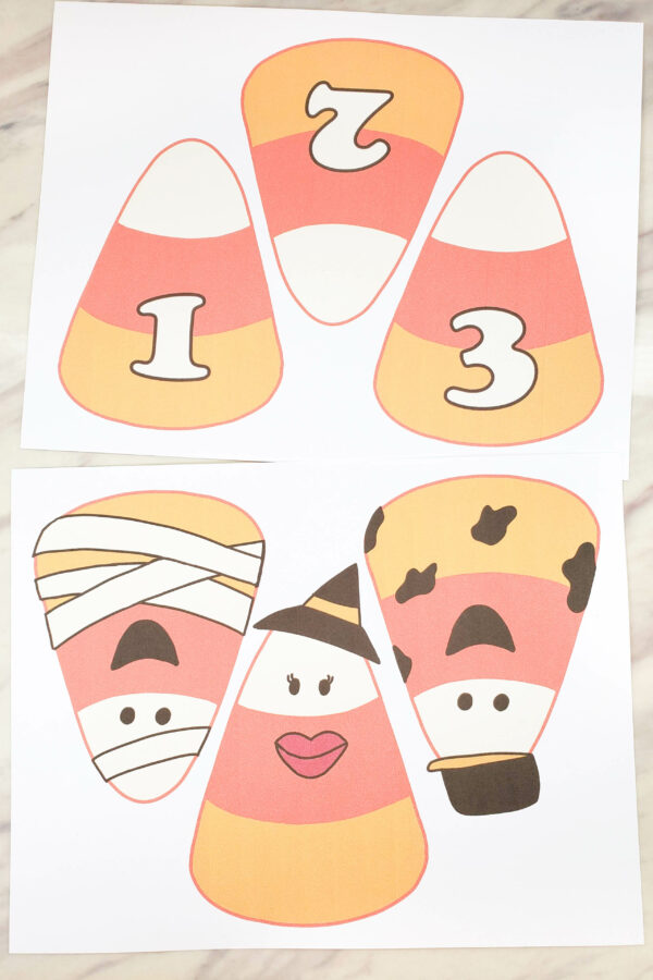 Halloween Pick a Candy Corn fun singing time game or activity for a classroom adorable printable candy corn pieces for Halloween party.