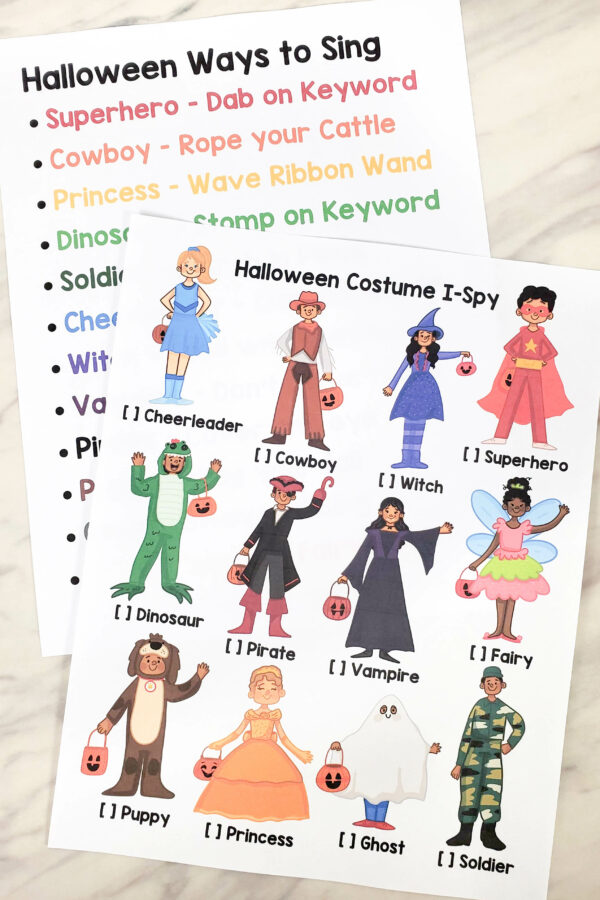 Halloween Costumes I Spy printable kids activity and game