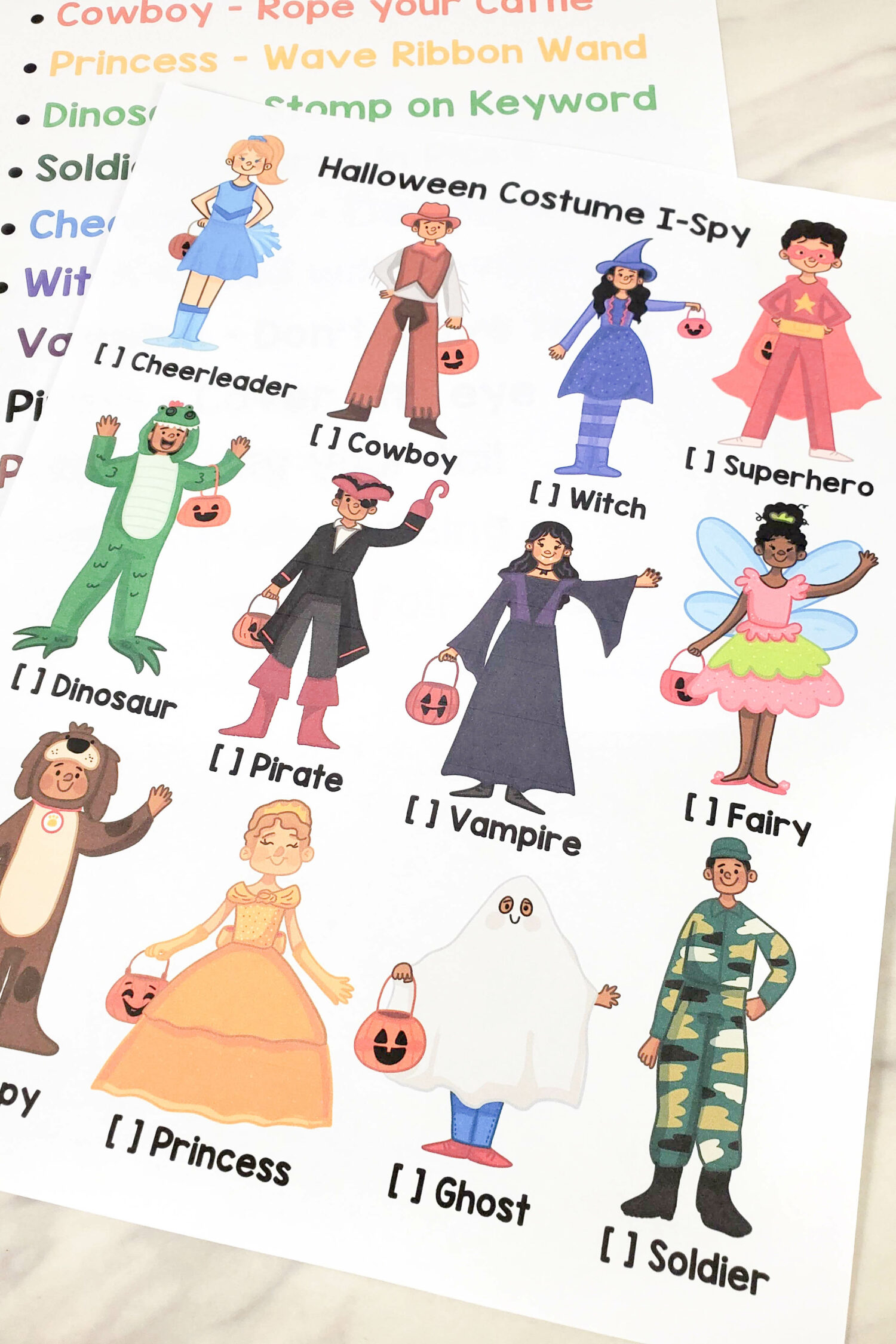 Halloween Costumes I Spy printable kids activity and game