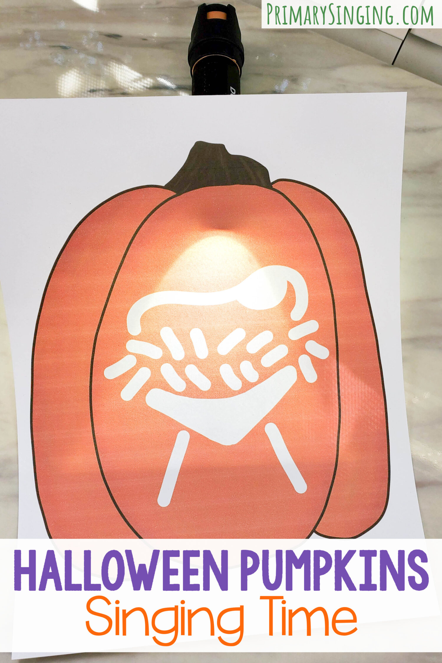 Halloween Pumpkin Carvings singing time song review fun activity for LDS Primary music leaders. Bring in these darling pumpkins that you can light up with a flashlight to represent a mix of songs to sing through.