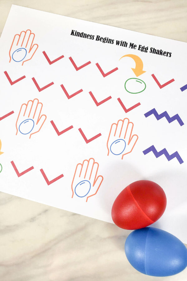 Kindness Begins with Me Egg Shakers singing time ideas fun activity to shake along with specific keywords and following a pattern with a printable pattern chart for LDS Primary music leaders.