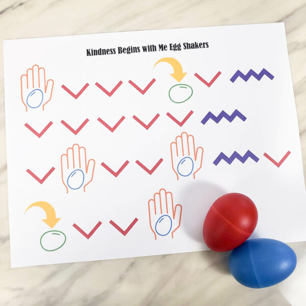 Kindness Begins with Me Egg Shakers singing time ideas fun activity to shake along with specific keywords and following a pattern with a printable pattern chart for LDS Primary music leaders.