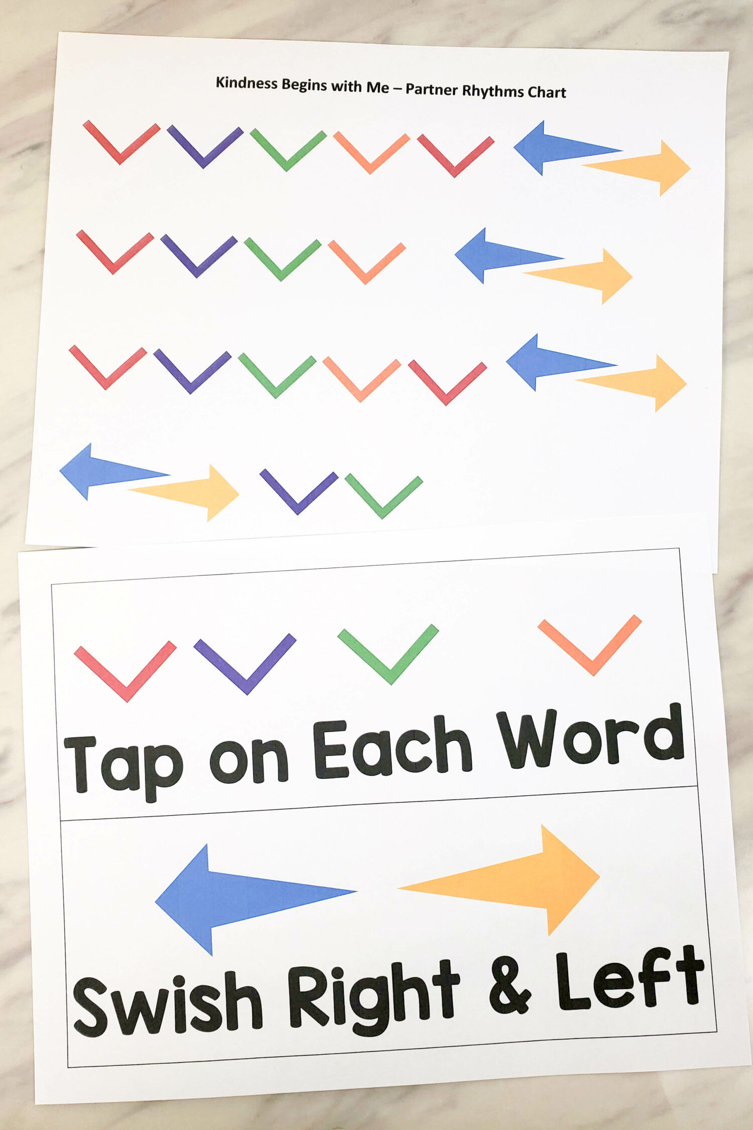 Kindness Begins with Me Partner Rhythms singing time activity! Bring in rhythm sticks and dance scarves (or alternates in the post) to add two different patterns following the melody and rhythm with fun actions! Includes a printable pattern chart for LDS Primary music leaders.