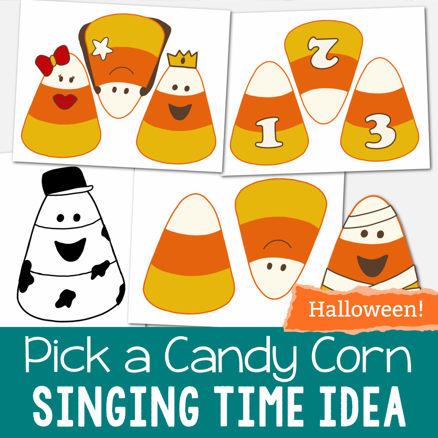 October Overview & Halloween Activities 2 Shop Pick a Candy Corn Halloween Singing Time kids activity party game fun printable