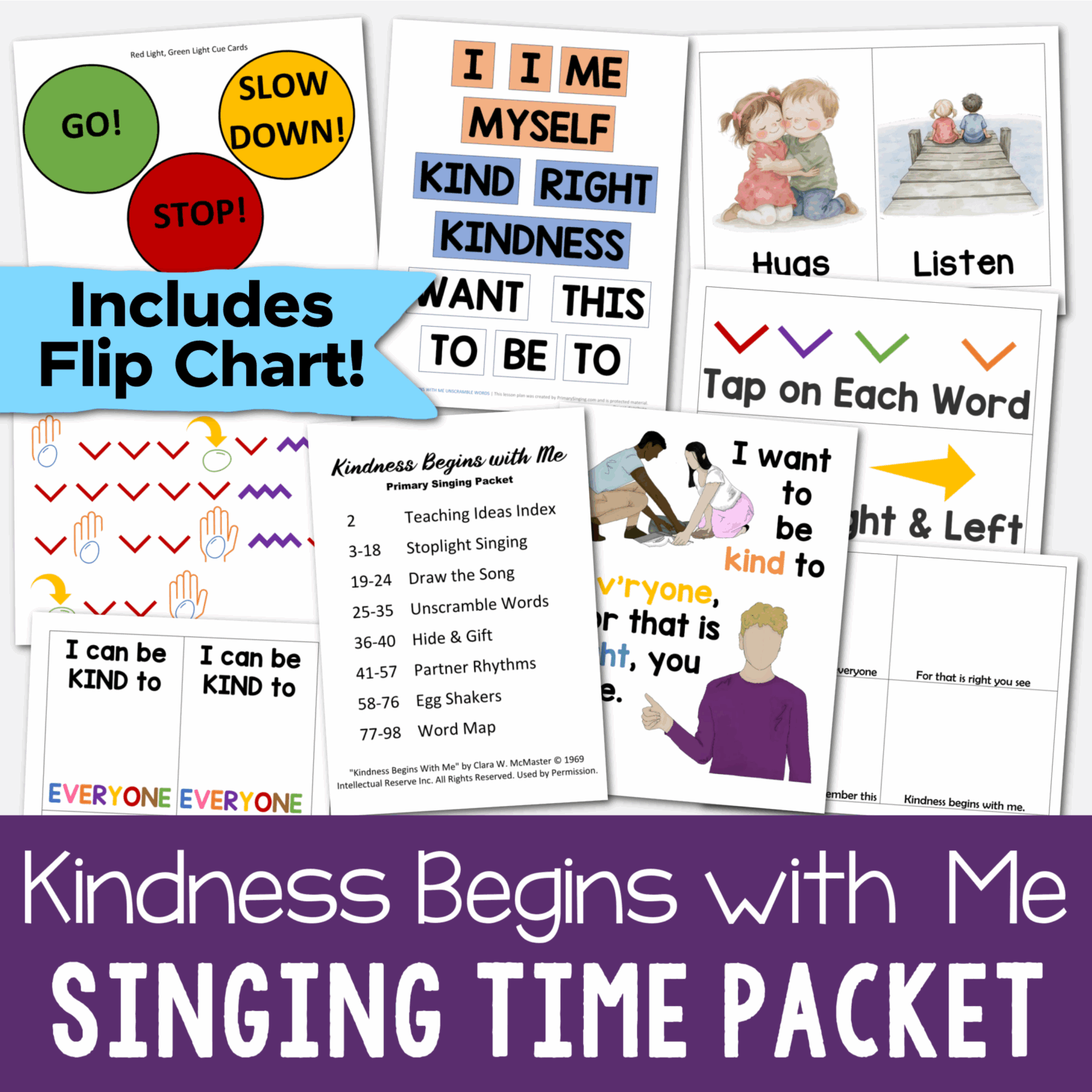 March Old Testament Primary Songs List 4 Shop Kindness Begins with Me Singing Time packet - Includes custom illustrated flip chart and 7 fun teaching ideas including egg shakers, stoplight singing, unscramble the words, partner rhythm, draw the song and more! Primary Singing Time ideas and printable song helps for LDS Primary music leaders and families for Come Follow Me.
