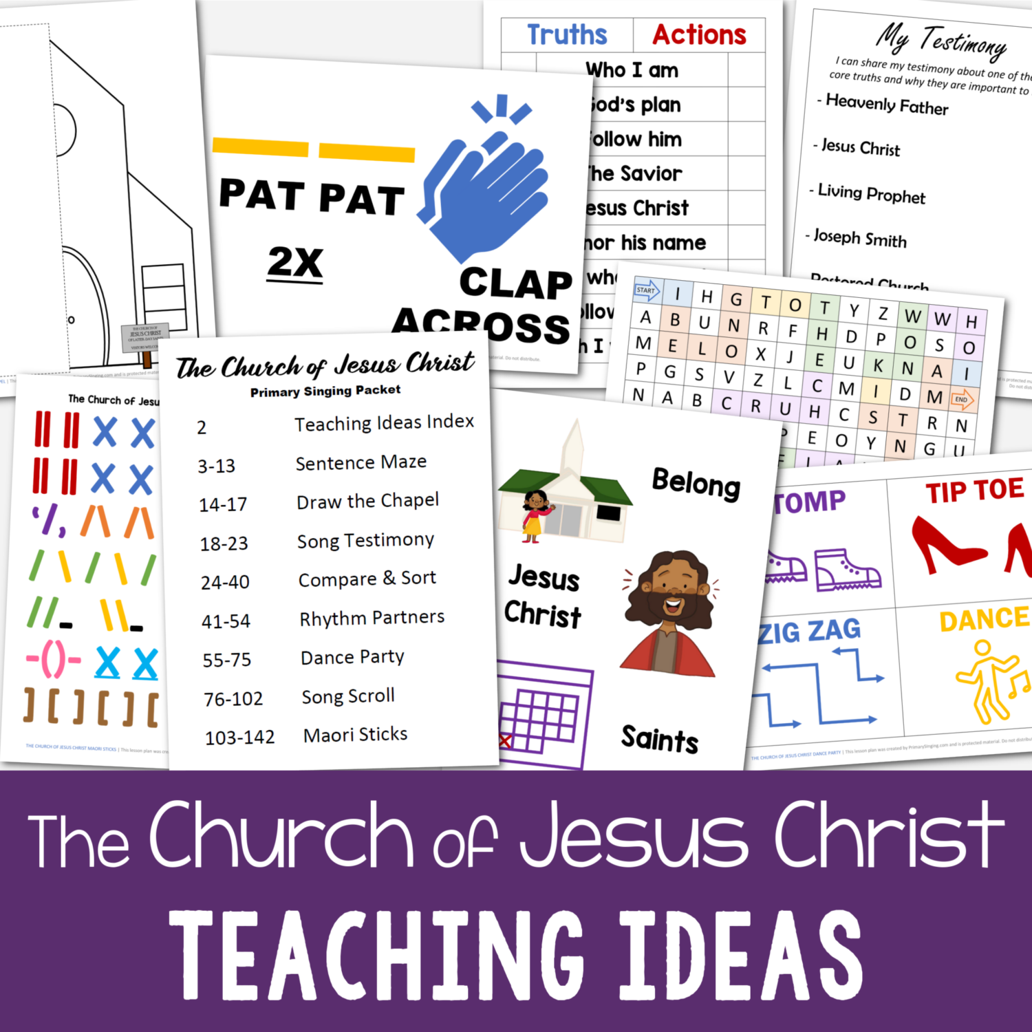 October Doctrine & Covenants Primary Songs List 5 The Church of Jesus Christ flip chart printable singing time helps for LDS Primary Music leaders! Includes a variety of teaching ideas including a sentence maze, draw the chapel, compare and sort, rhythm partners, dance party, song scroll, maori sticks pattern and more!