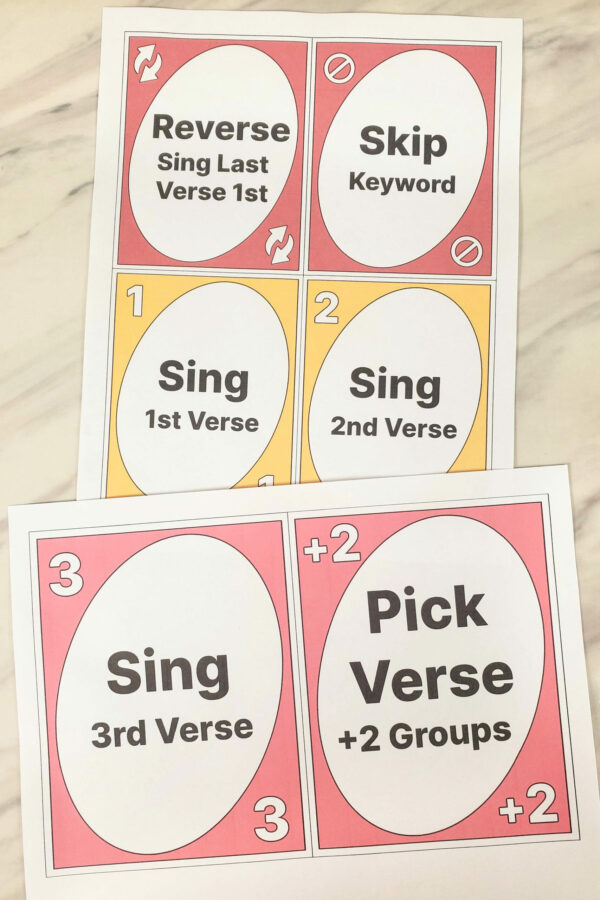 Sing by Color Review Game singing time idea fun colorful card game to pick a song to sing and which verse or way to sing it! Great for a Primary Program song review. Includes printable game cards for LDS Primary music leaders.