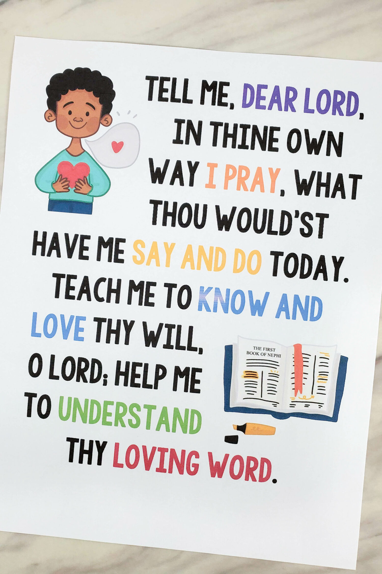 Tell Me Dear Lord Flip Chart visual aids and lyrics to help teach this song for LDS Primary music leaders in singing time printable PDF