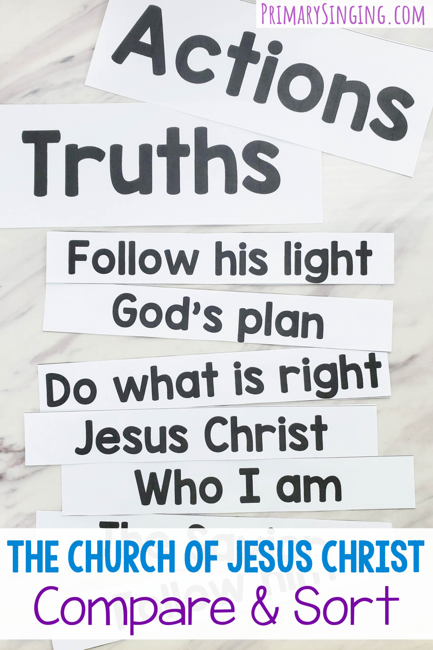 The Church of Jesus Christ Compare & Sort fun singing time activity! You'll use directed listening to have the children notice what things are truths and which are actions we can do from the lyrics as they sing. Printable song helps for LDS primary music leaders.