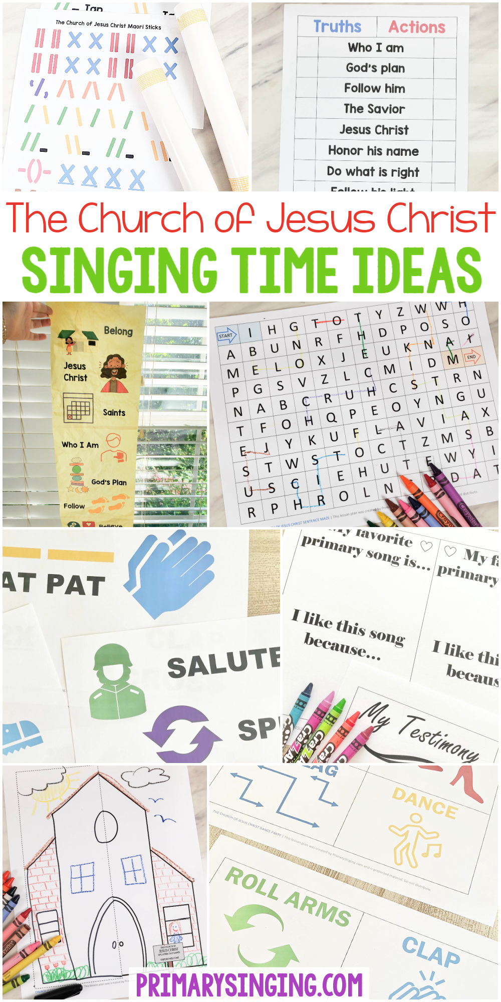 The Church of Jesus Christ Singing Time Ideas lots of fun ways to teach this LDS Primary song including sentence maze, song scroll, maori sticks, song testimony, rhythm partners, draw the chapel and more! Great resource for Primary music leaders teaching this song as part of the New Testament Come Follow Me.