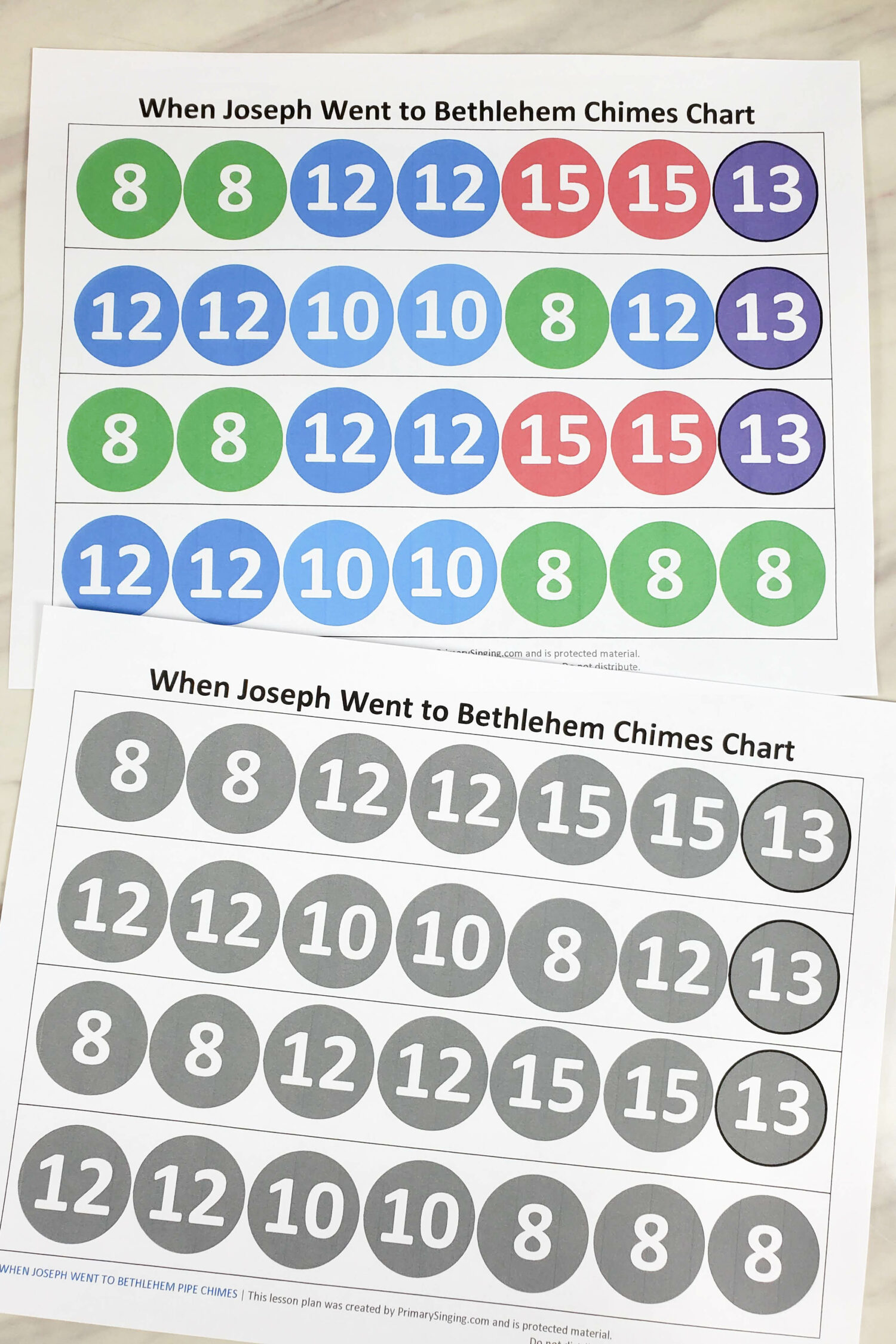 When Joseph Went to Bethlehem Chimes chart singing time idea! Head over to grab this printable chime charts to help teach the LDS Christmas song When Joseph Went to Bethlehem in your Primary room! You'll love using chimes for the Christmas season.