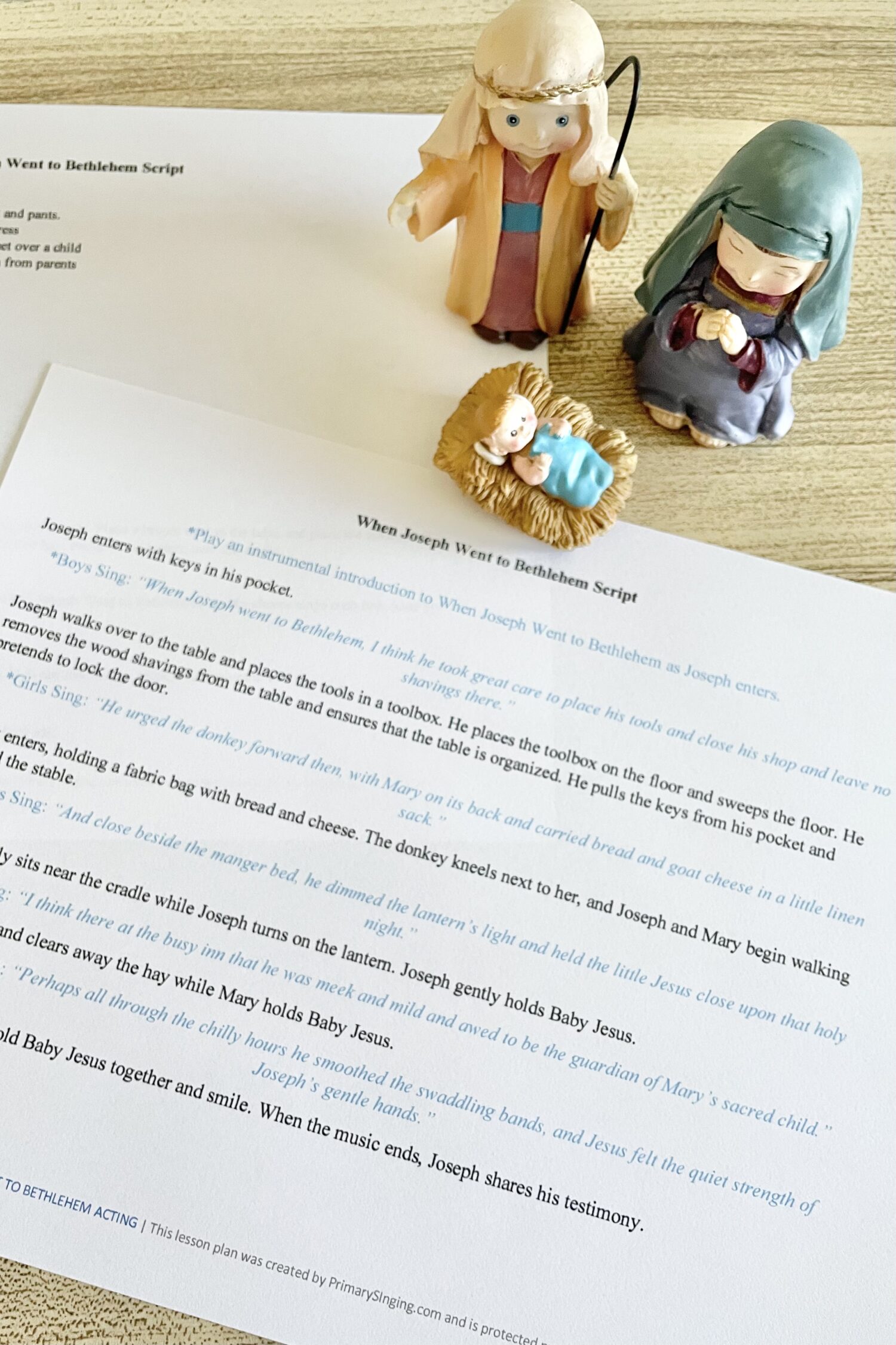 When Joseph Went to Bethlehem Acting - use this simple script to act out this Christmas song in primary or share with your ward. Includes printable script with costumes ideas, props, and additional song helps for LDS Primary Music Leaders.