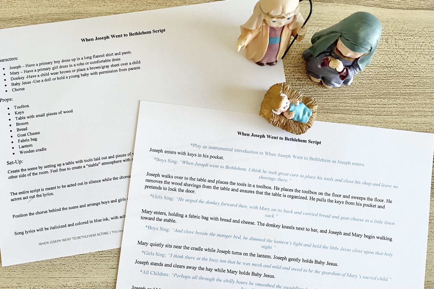 When Joseph Went to Bethlehem Sing & Act Skit - use this simple script to act out this Christmas song in primary or share with your ward. Includes printable script with costumes ideas, props, and additional song helps for LDS Primary Music Leaders.