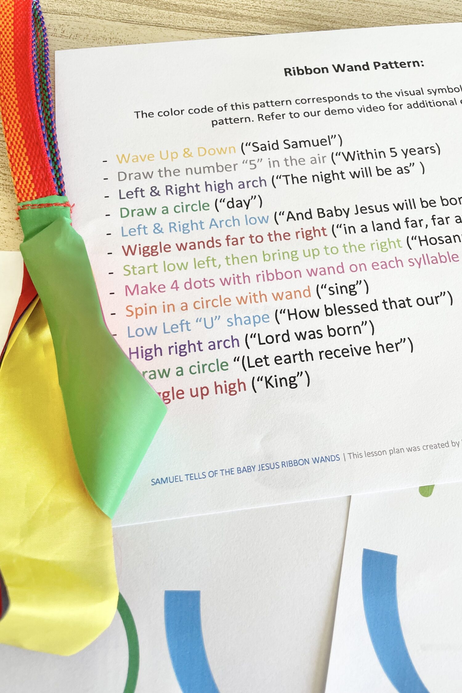 Samuel Tell of the Baby Jesus Ribbon Wands - use this fun ribbon wands movement activity to review this Christmas song with a printable pattern for LDS Primary Music Leaders.