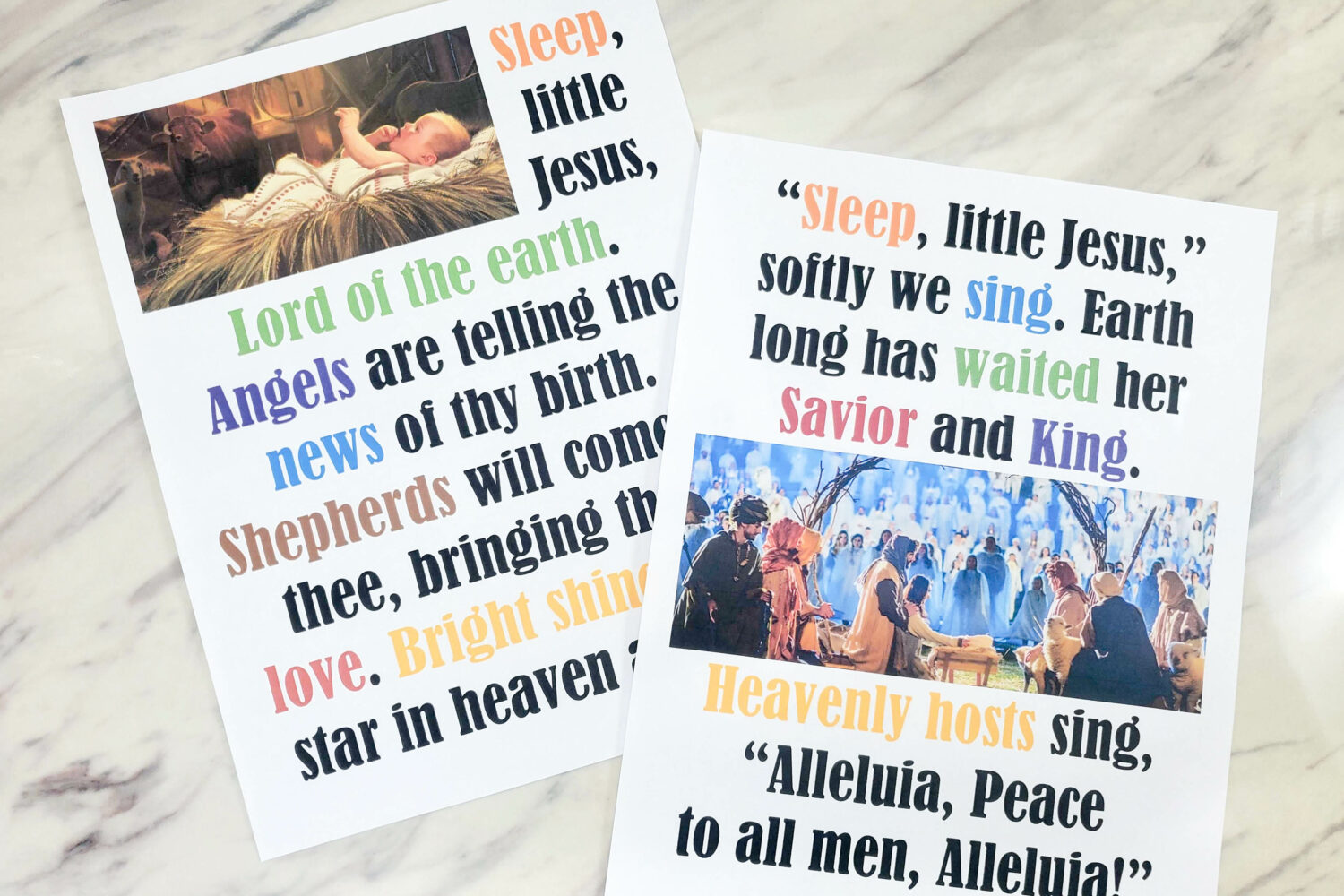 Sleep Little Jesus Flip chart with photos and colorful keywords printable song chart with lyrics to help teach this song for LDS Primary music leaders