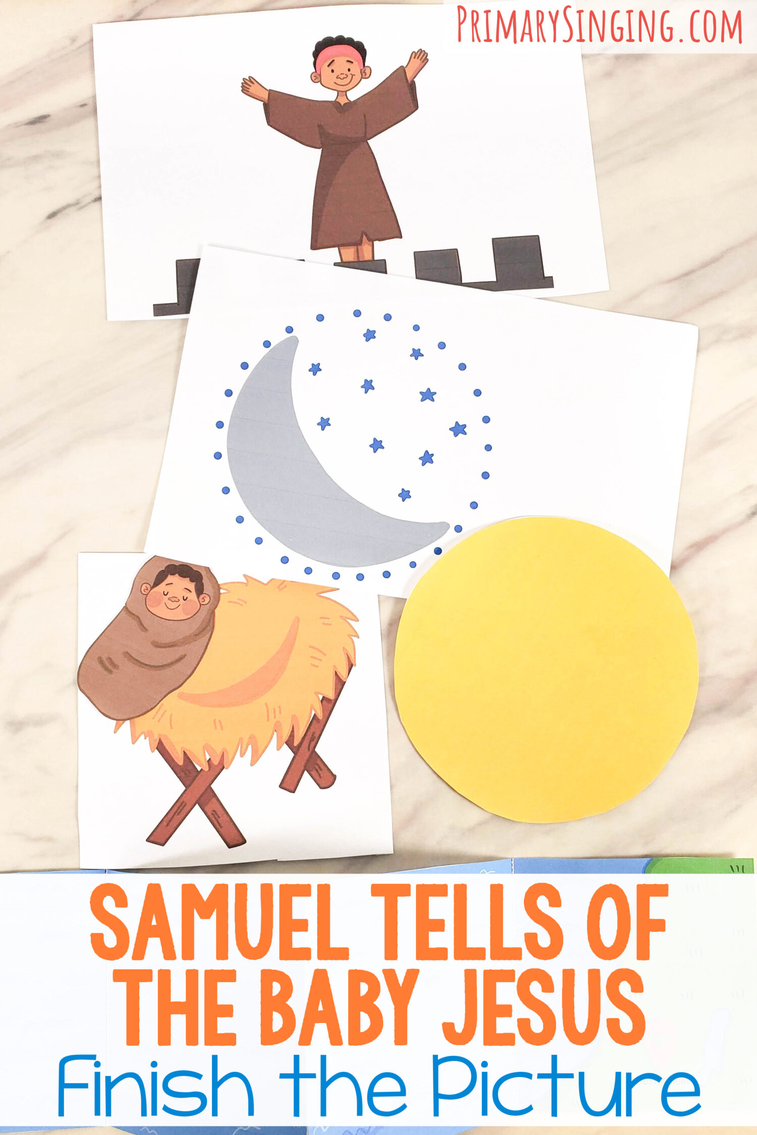Samuel Tells of the Baby Jesus Finish the Picture singing time activity fun way to interact with this song while teaching or reviewing the lyrics. Printable song helps for LDS Primary music leaders.
