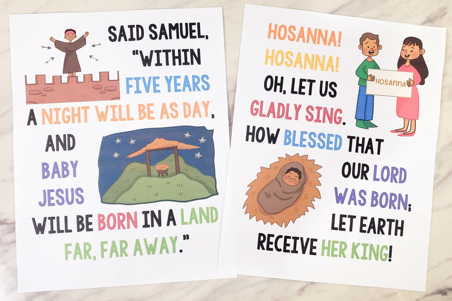 Samuel Tells of the Baby Jesus Flip Chart printable singing time song helps with lots of print styles including portrait, landscape, keywords or full lyrics, and even a slideshow! Print in color or black and white. A wonderful resource for LDS Primary music leaders.