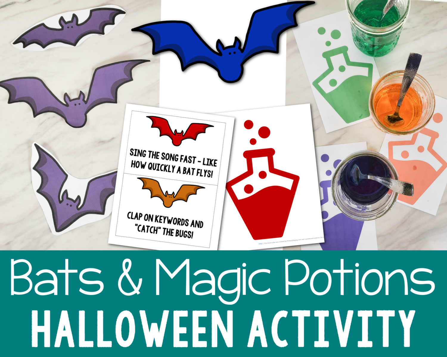 Halloween Bats & Magic Potions 2 for 1 singing time packet! You'll find 2 fun singing time ideas to use to teach a variety of different songs with a fun Halloween theme.