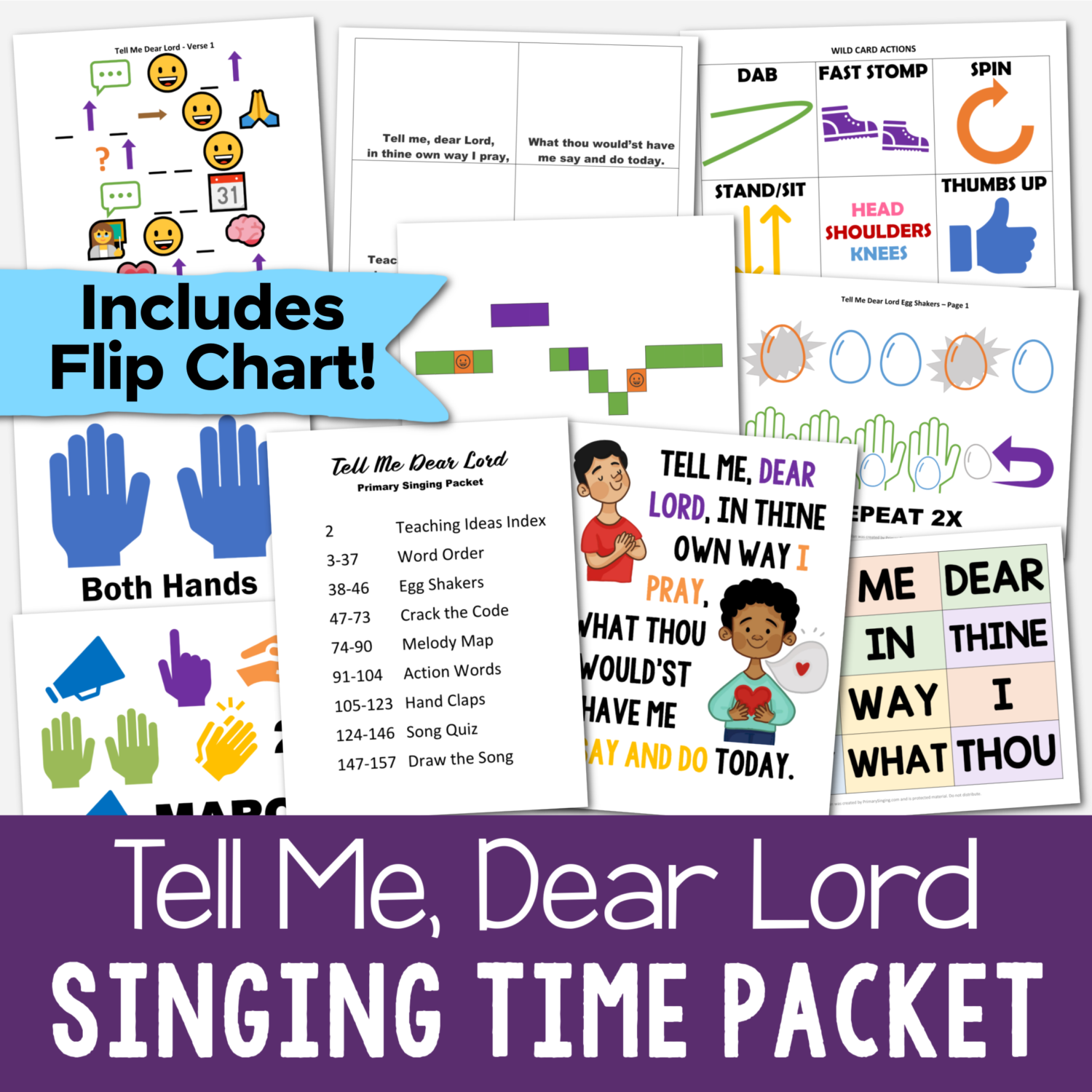 13 Tell Me Dear Lord Singing Time Ideas 2 Shop Tell Me Dear Lord Singing Time Packet great ways to help you teach this song for LDS Primary music leaders - Including printable flip chart and 8 fun lesson plans: word order, egg shakers, crack the code, melody map, action words, hand claps, song quiz, and draw the song.