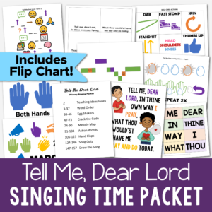Shop Tell Me Dear Lord Singing Time Packet great ways to help you teach this song for LDS Primary music leaders - Including printable flip chart and 8 fun lesson plans: word order, egg shakers, crack the code, melody map, action words, hand claps, song quiz, and draw the song.