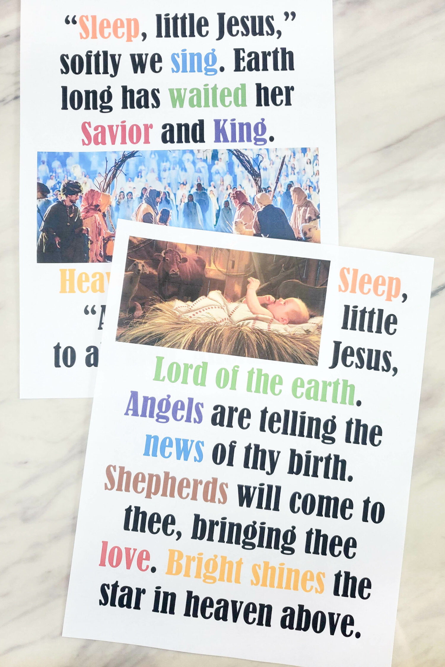 Sleep Little Jesus Flip chart with photos and colorful keywords printable song chart with lyrics to help teach this song for LDS Primary music leaders