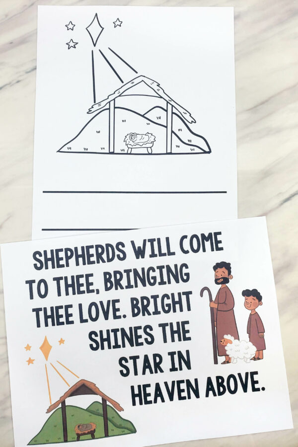 Sleep Little Jesus Flip Chart colorful graphics and illustrations with lyrics and without lyrics printable song helps for LDS Primary music leaders teaching this song for Christmas!