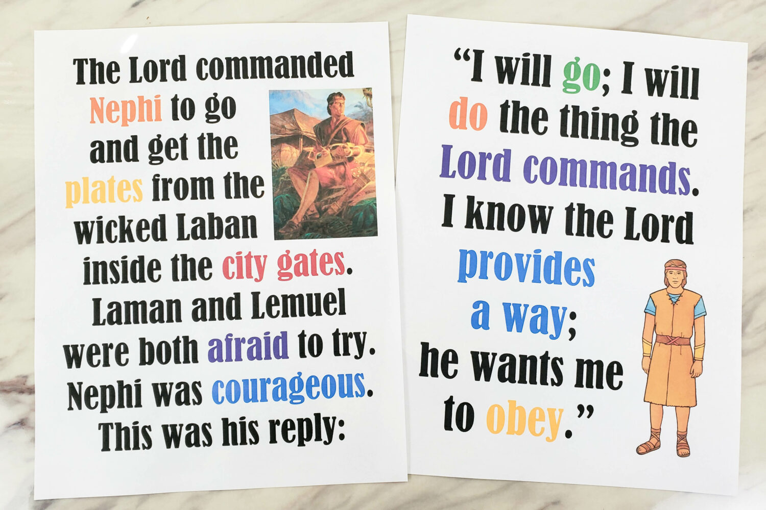 Nephi's Courage Flip Chart Teach this upbeat Primary song as part of your Book of Mormon Come Follow Me year. Find the lyrics and pictures plus words using photos from the church media library. Printable resource for LDS Primary Music leaders.