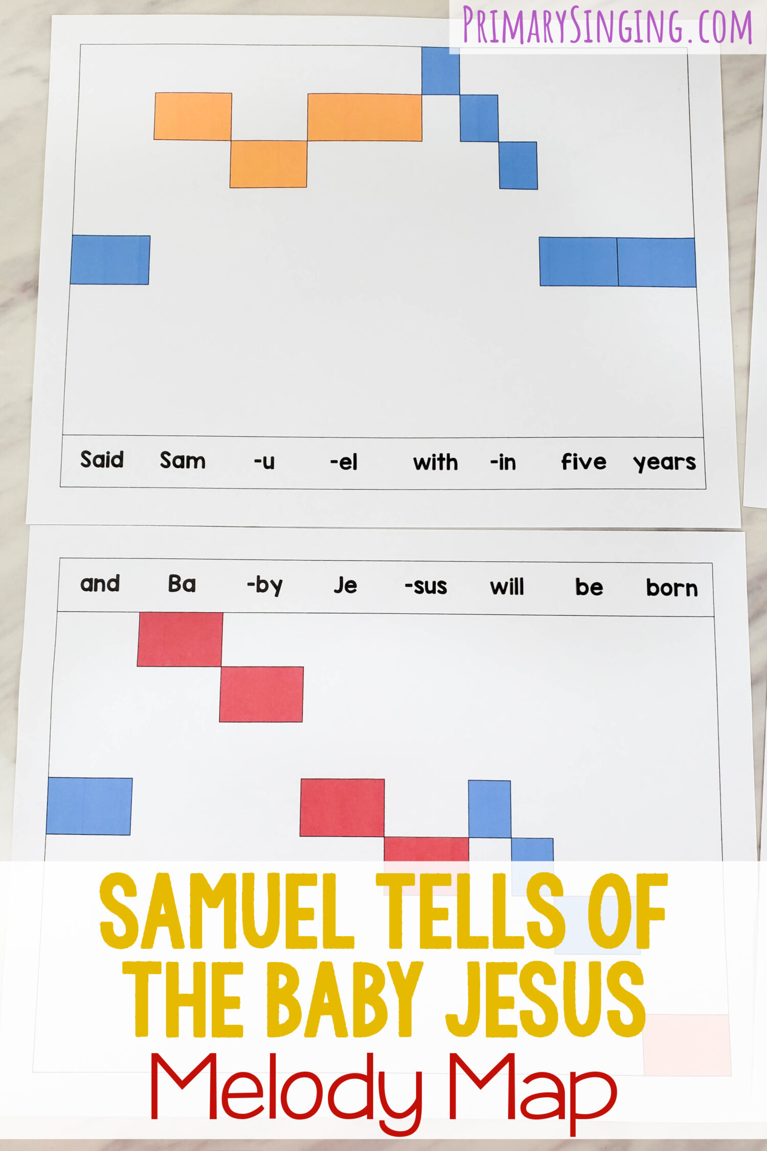 Samuel Tells of the Baby Jesus Melody Map fun singing time activity great way to help the kids engage with the song while learning the melody. Printable melody chart for LDS Primary music leaders.