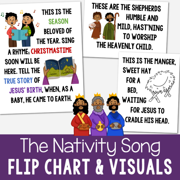 The Nativity Song Flip Chart Teach this beautiful Primary Christmas song that talks about each of the symbols of Christmas perfect for your Sunday Christmas meeting. Printable resource for LDS Primary Music leaders or Christian song helps.