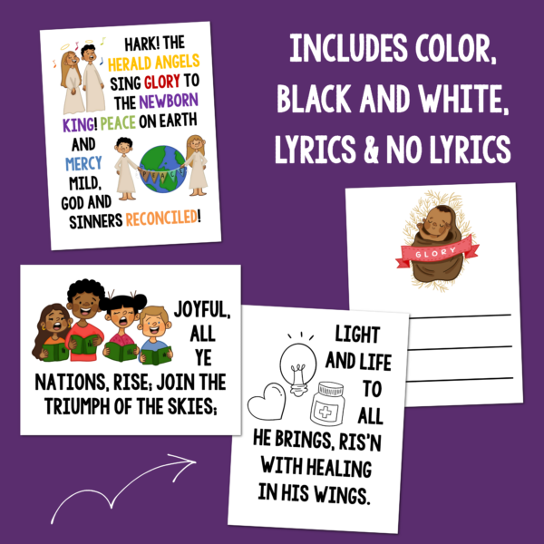 Hark! The Herald Angels Sing Color & Black and White Printables