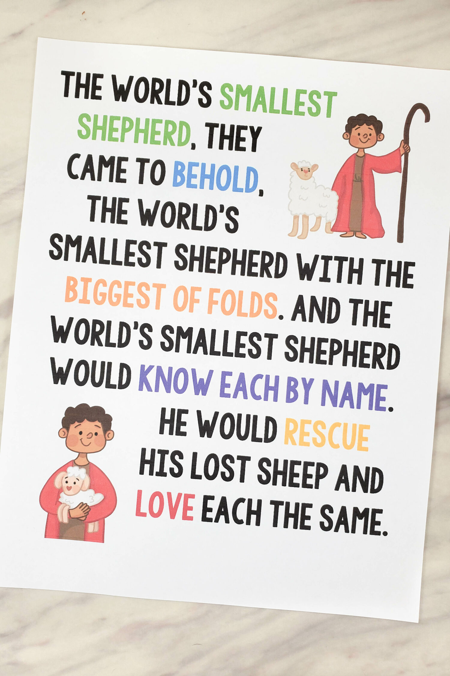 The World's Smallest Shepherd Flip Chart & Lyrics 1 The World's Smallest Shepherd Flip Chart Teach this beautiful Christmas song by Angie Killian this year. Printable lyrics and pictures for LDS Primary Music leaders or Christian song helps.